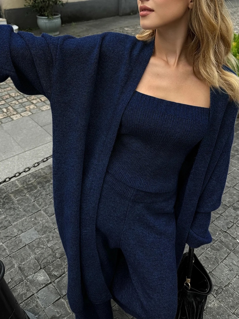 Commense Classic Navy Knit Cardigan & Top & pants Set - Women Sweaters